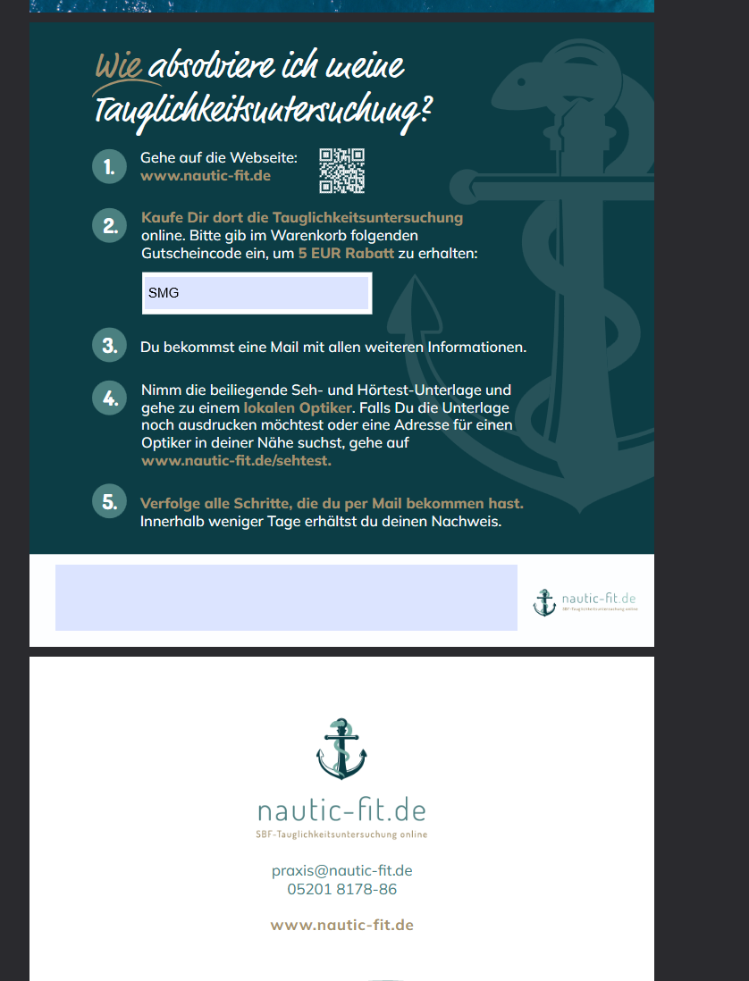 Ablauf der Nautic-Fit Tauglichkeitsuntersuchung mit Rabattcode SMG