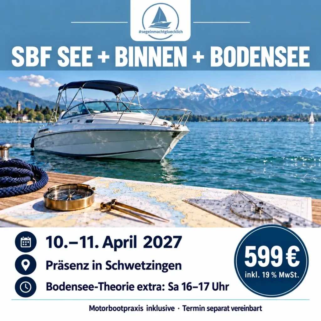 Blau-weiße Kursgrafik · SBF See + Binnen + Bodenseeschifferpatent Intensivkurs Schwetzingen – 10.–11.04.2027