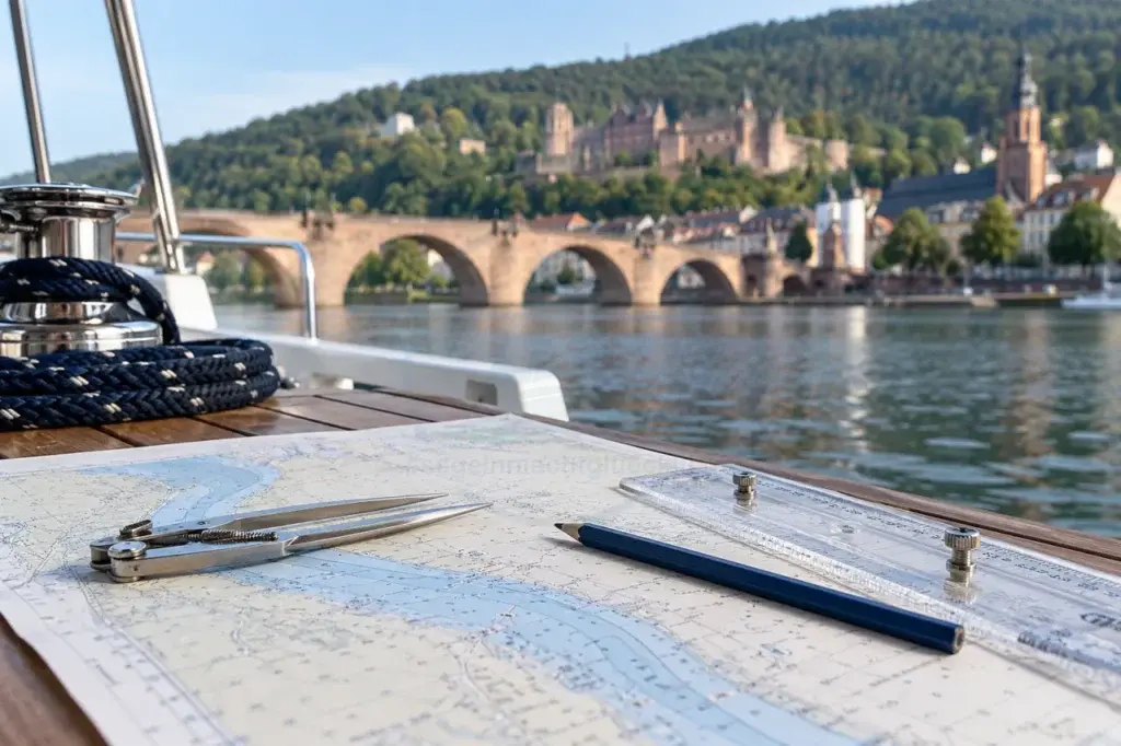 KI-generiertes Fotomotiv: Alte Brücke und Heidelberger Schloss mit maritimer Lernszene