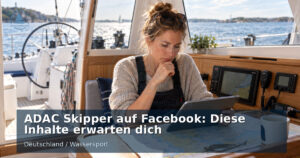 Frau mit Tablet sitzt im Bootscockpit neben Navigationsinstrumenten