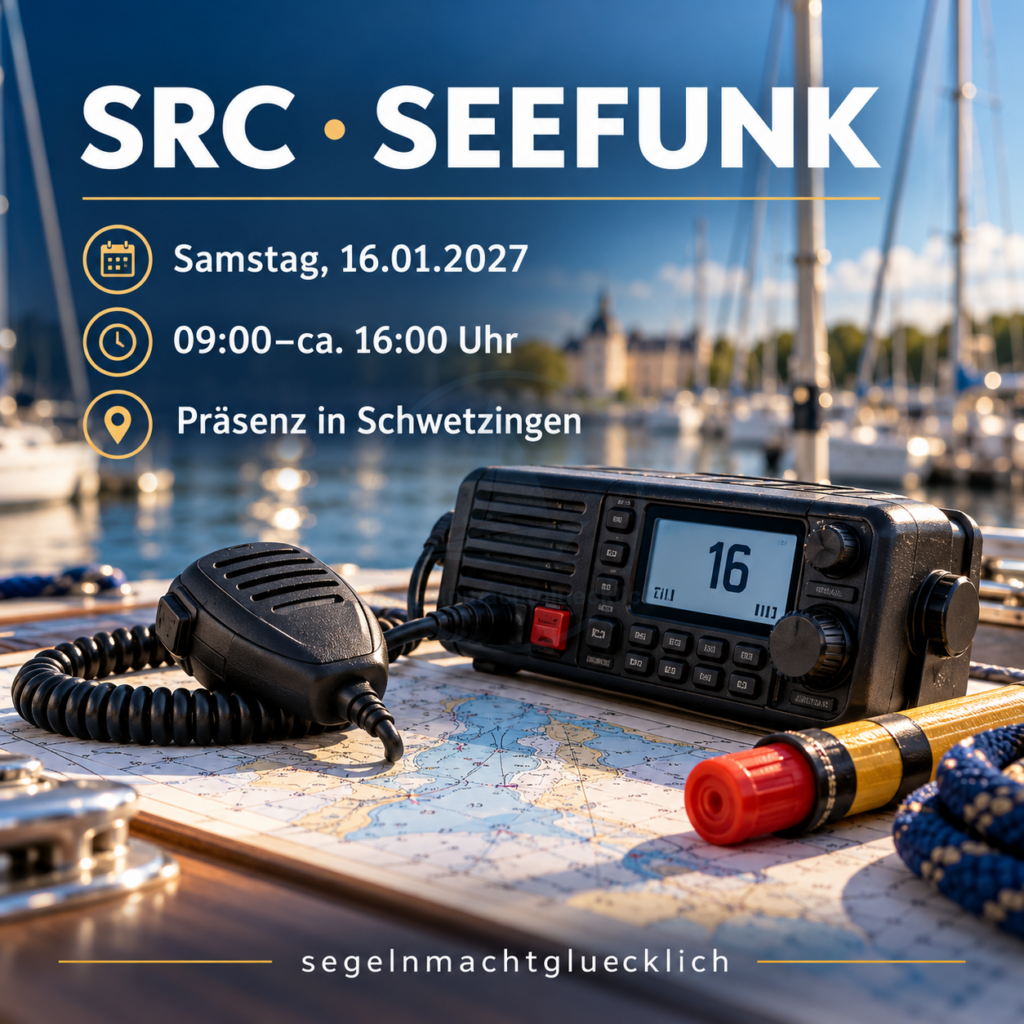 SRC Funkkurs Kurs in Schwetzingen am 16. Januar 2027 – UKW-Funkgerät und Hafenkulisse